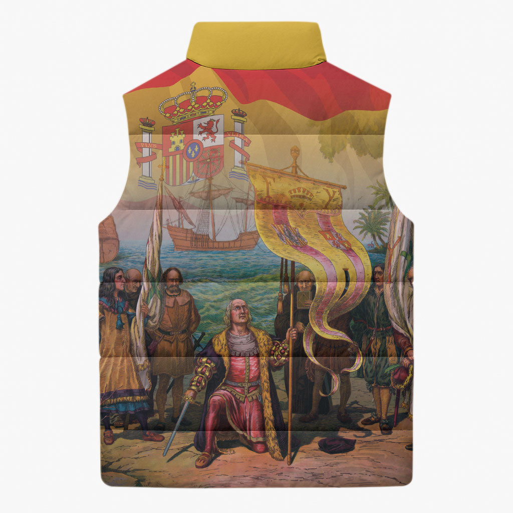 Spain National Day Sleeveless Puffer Jacket Christopher Columbus Discovery 1492