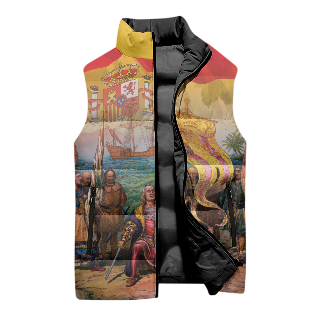 Spain National Day Sleeveless Puffer Jacket Christopher Columbus Discovery 1492