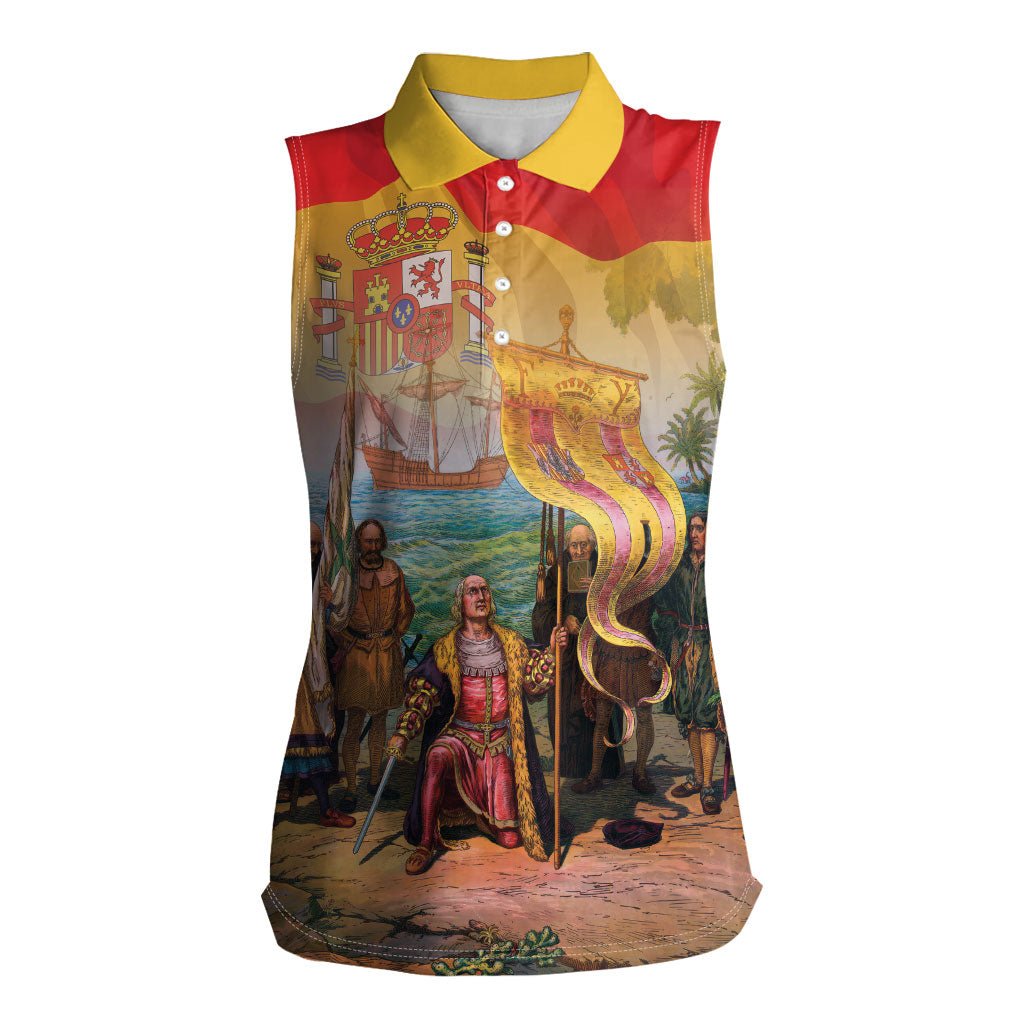 Spain National Day Women Sleeveless Polo Shirt Christopher Columbus Discovery 1492