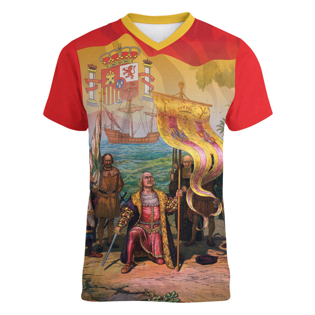 Spain National Day Women V-Neck T-Shirt Christopher Columbus Discovery 1492