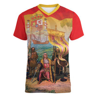 Spain National Day Women V-Neck T-Shirt Christopher Columbus Discovery 1492