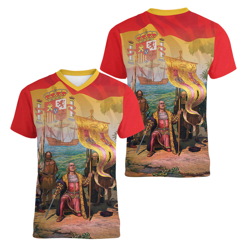 Spain National Day Women V-Neck T-Shirt Christopher Columbus Discovery 1492