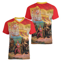 Spain National Day Women V-Neck T-Shirt Christopher Columbus Discovery 1492