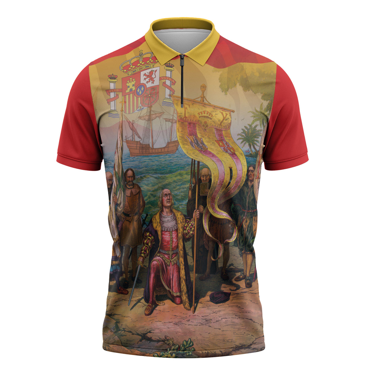 Spain National Day Zipper Polo Shirt Christopher Columbus Discovery 1492