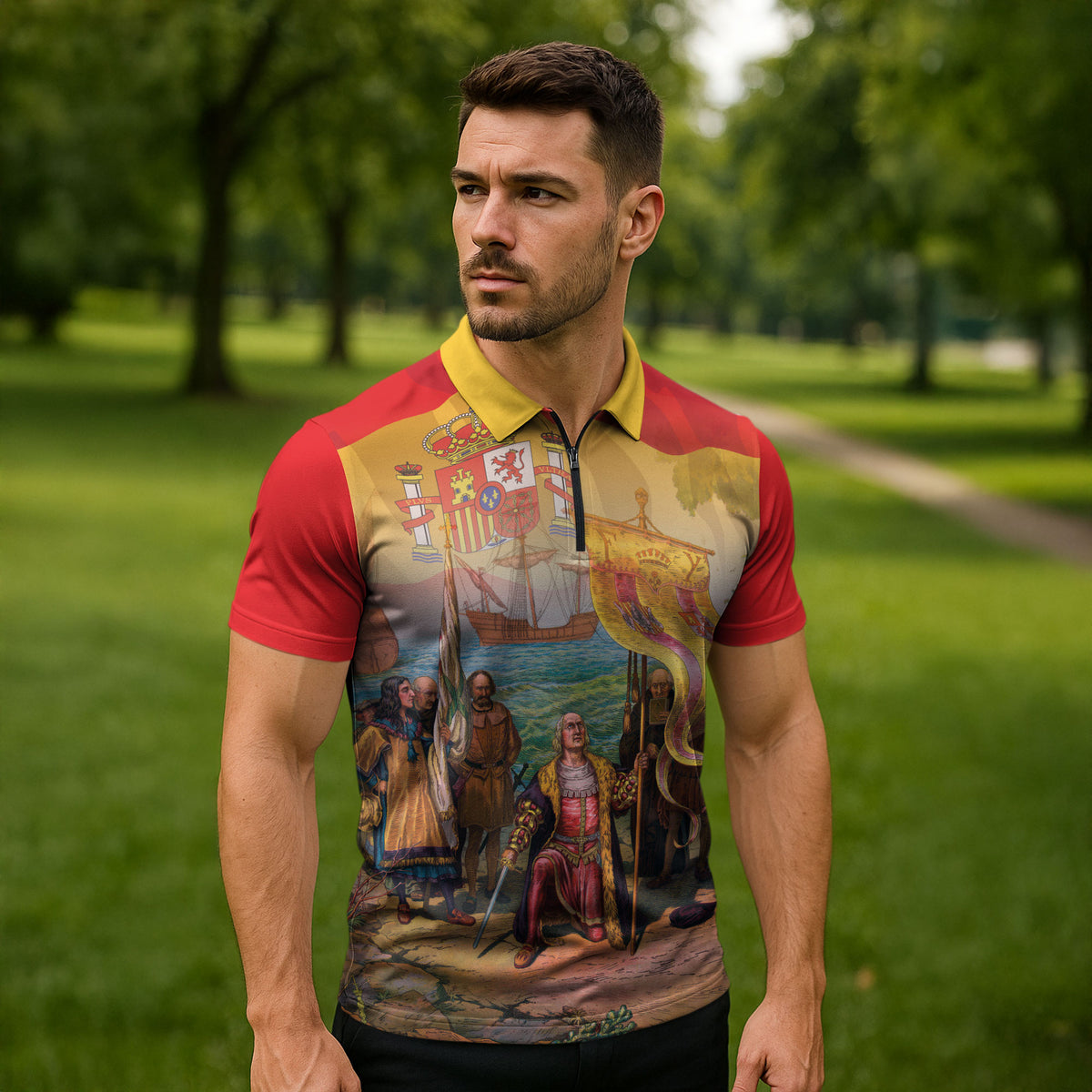 Spain National Day Zipper Polo Shirt Christopher Columbus Discovery 1492