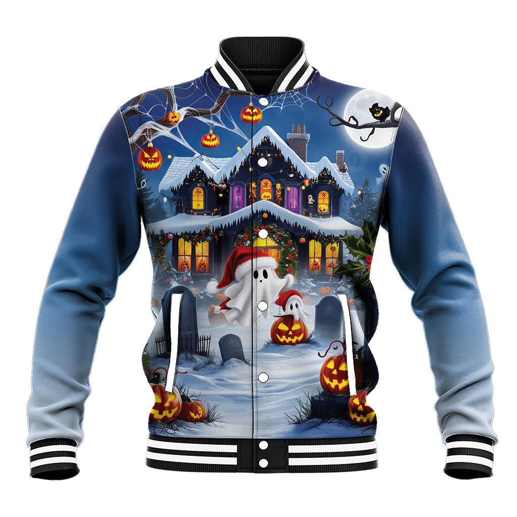Halloween Christmas Baseball Jacket Funny Ghost Santa Christmas
