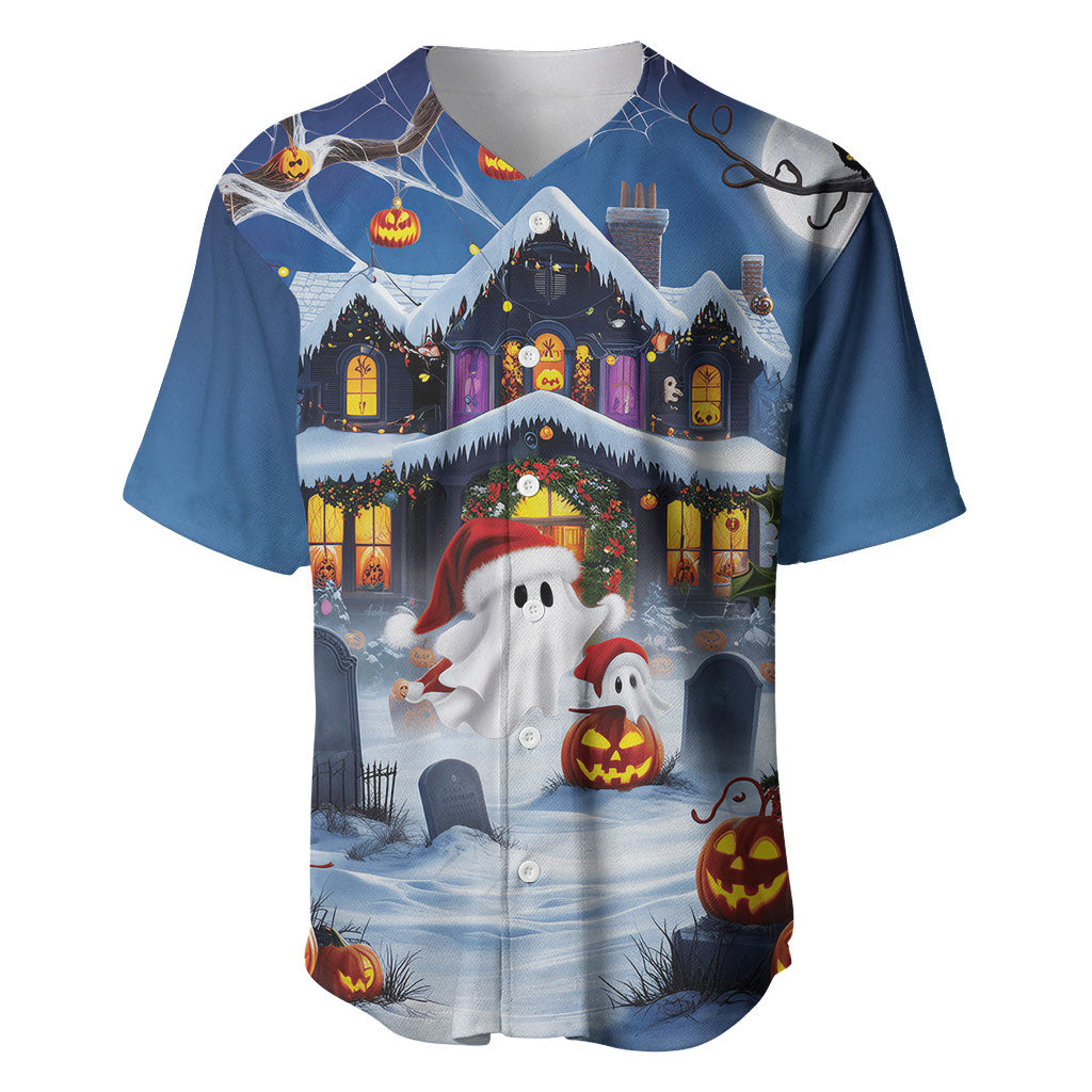 Halloween Christmas Baseball Jersey Funny Ghost Santa Christmas