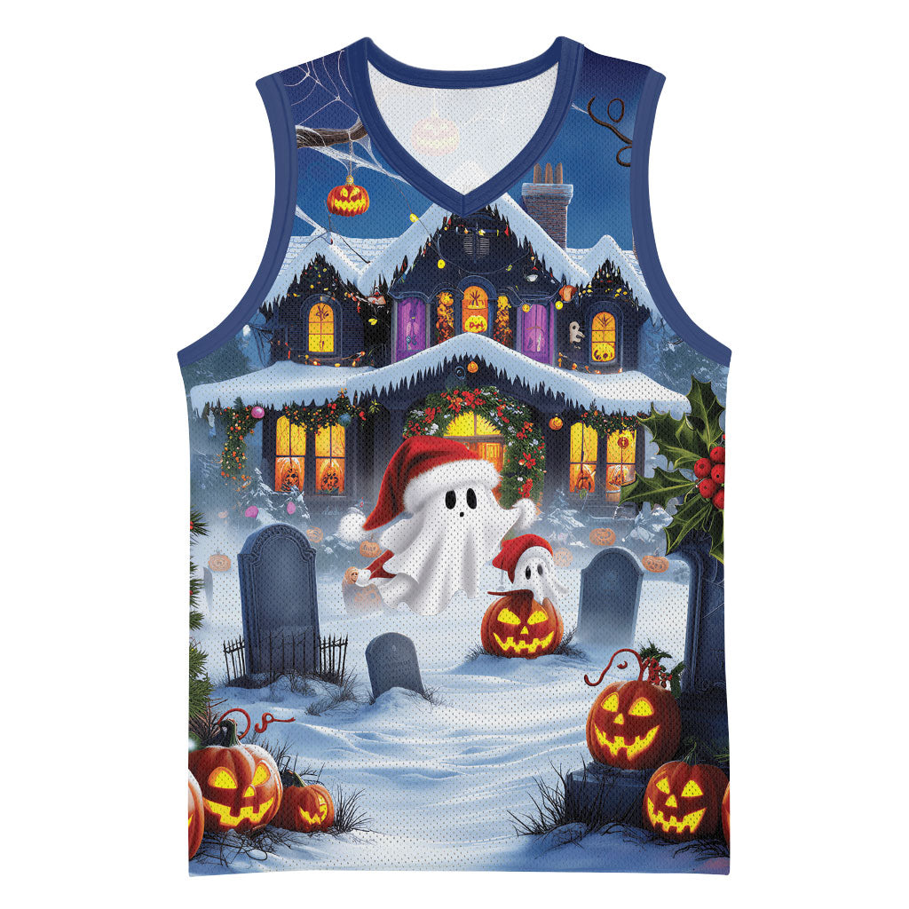 Halloween Christmas Basketball Jersey Funny Ghost Santa Christmas