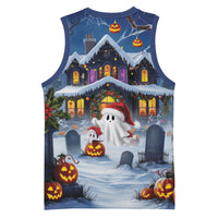 Halloween Christmas Basketball Jersey Funny Ghost Santa Christmas