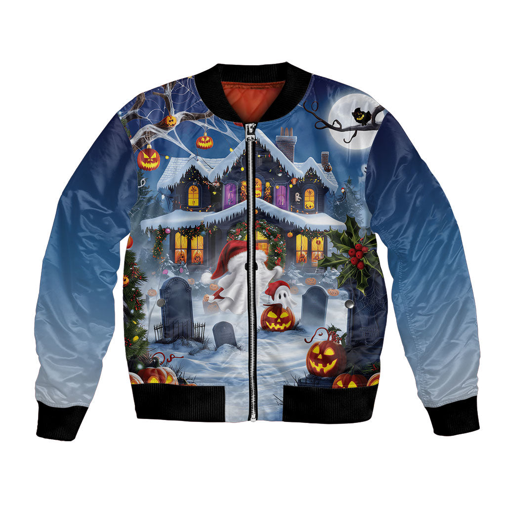 Halloween Christmas Bomber Jacket Funny Ghost Santa Christmas