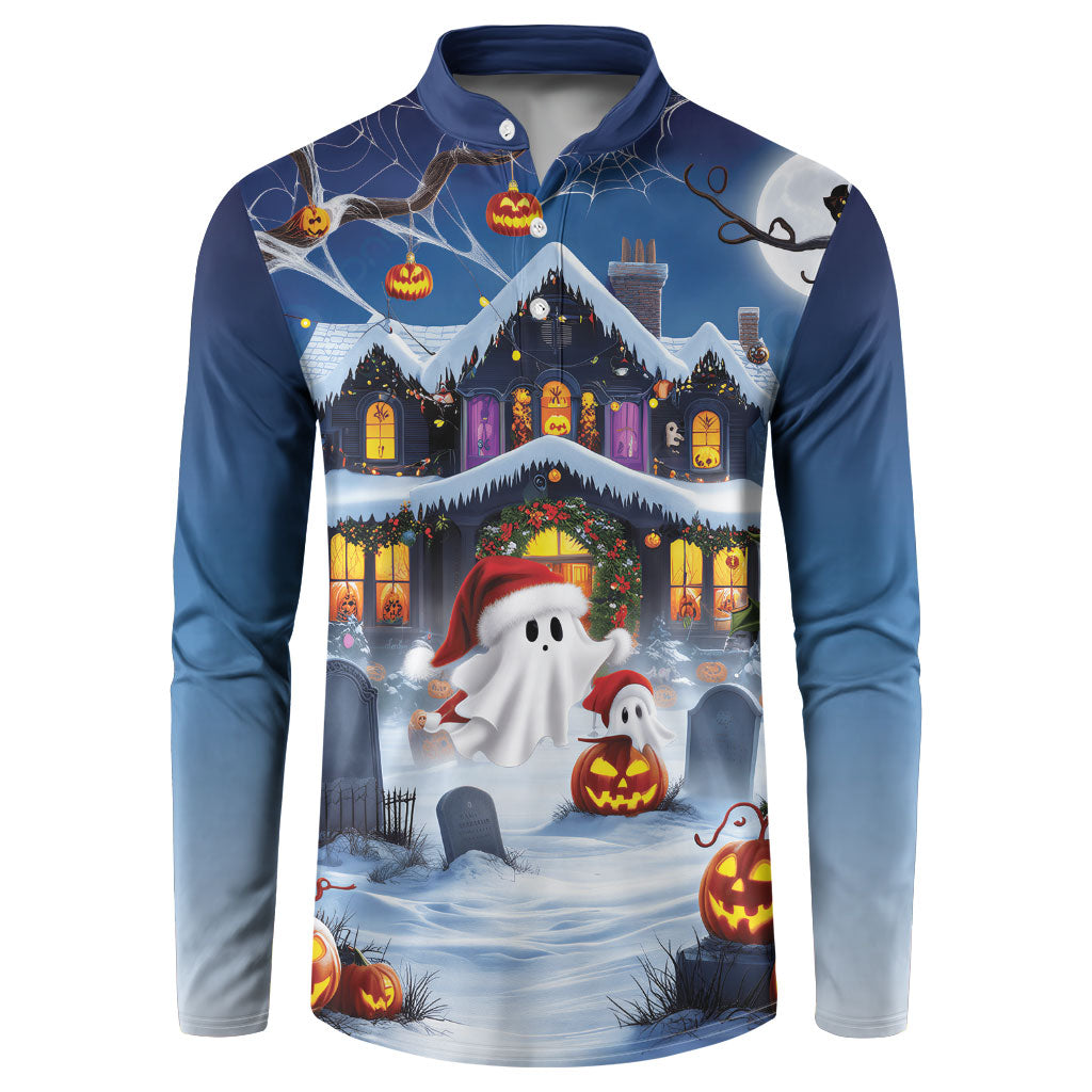 Halloween Christmas Button Sweatshirt Funny Ghost Santa Christmas