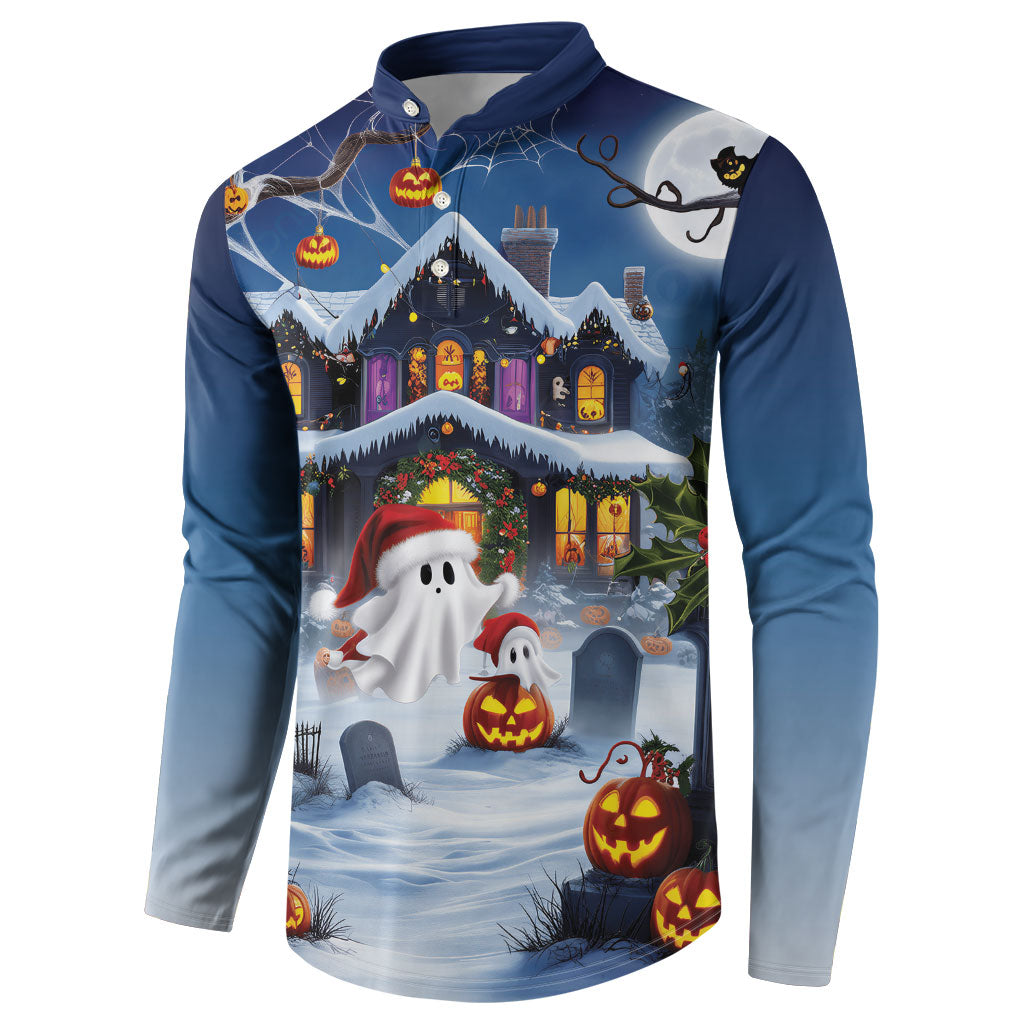 Halloween Christmas Button Sweatshirt Funny Ghost Santa Christmas