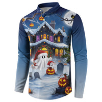 Halloween Christmas Button Sweatshirt Funny Ghost Santa Christmas