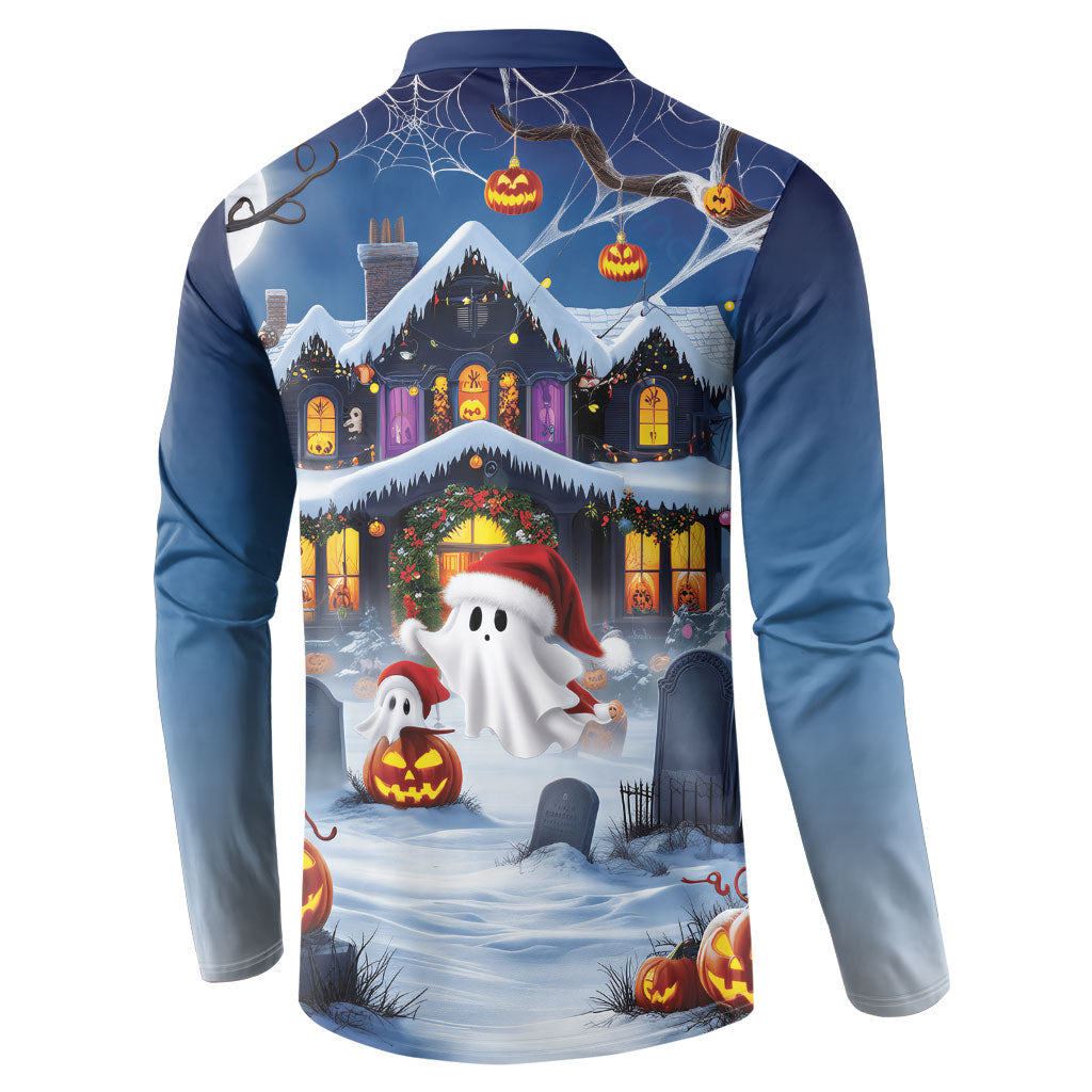 Halloween Christmas Button Sweatshirt Funny Ghost Santa Christmas