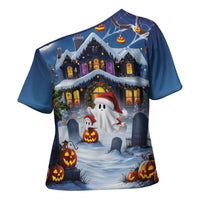 Halloween Christmas Cross Shoulder Shirt Funny Ghost Santa Christmas
