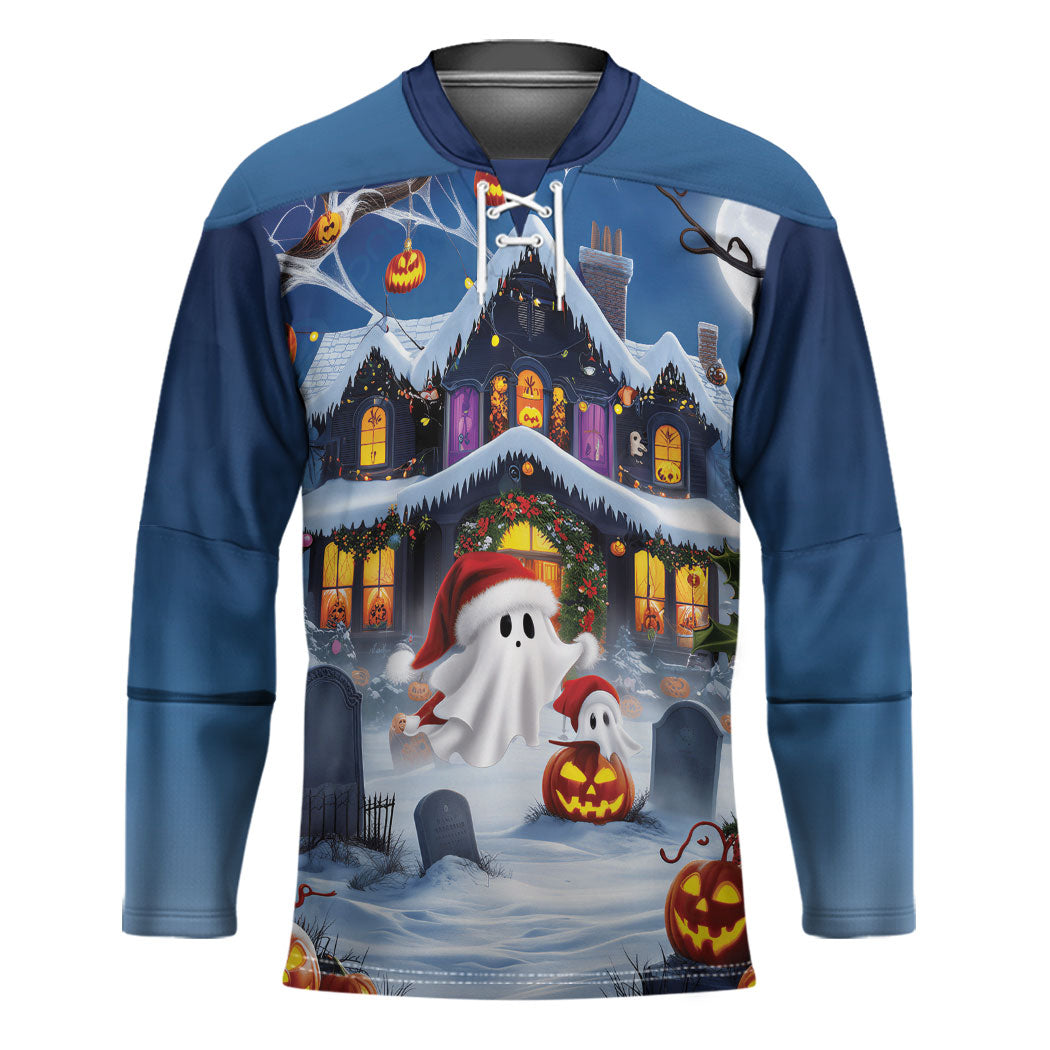 Halloween Christmas Hockey Jersey Funny Ghost Santa Christmas