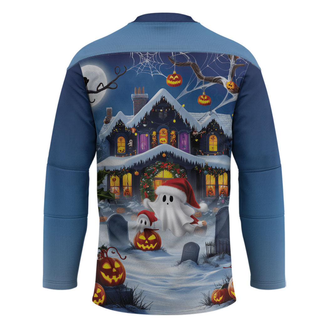 Halloween Christmas Hockey Jersey Funny Ghost Santa Christmas