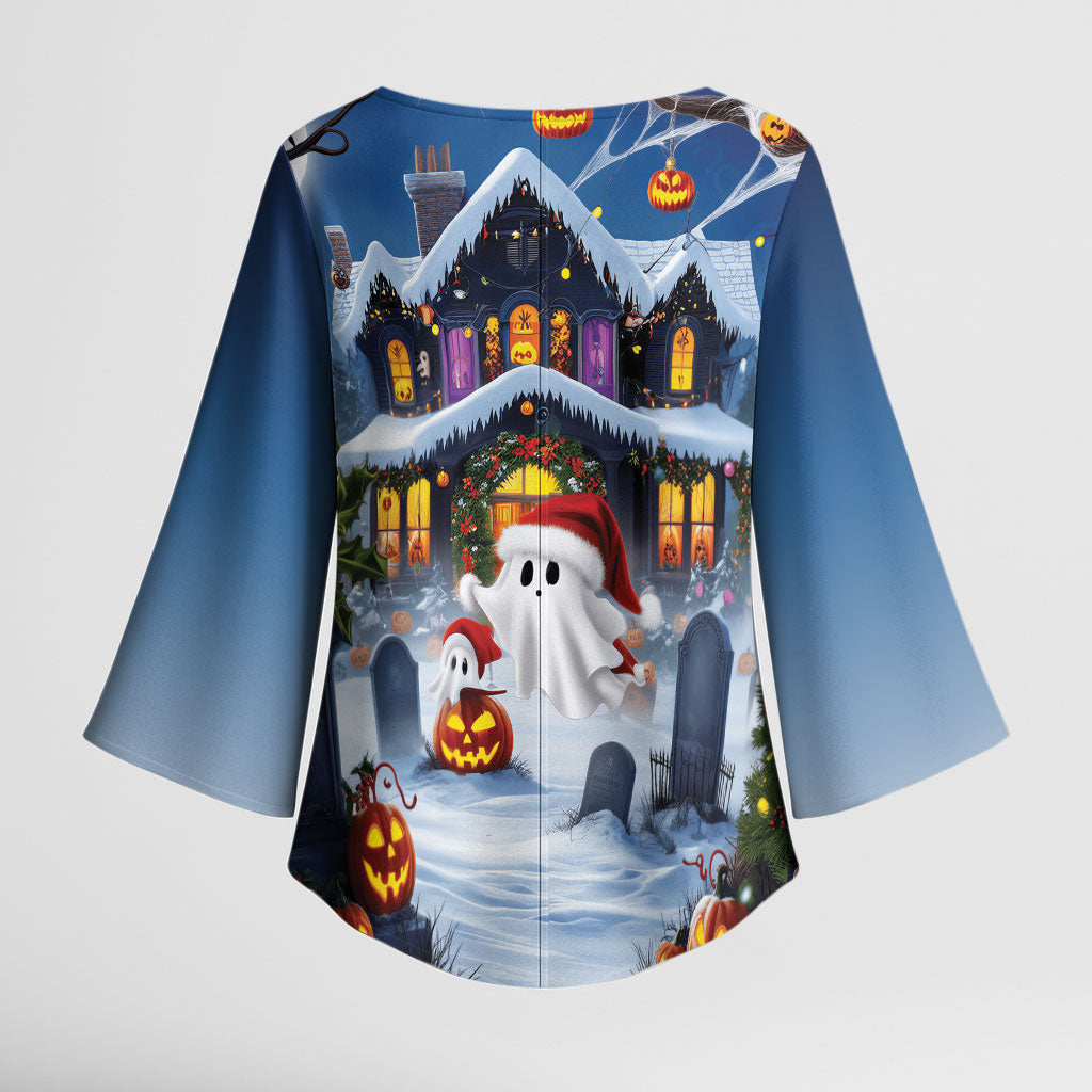 Halloween Christmas Kimono Sleeve Blouse Funny Ghost Santa Christmas