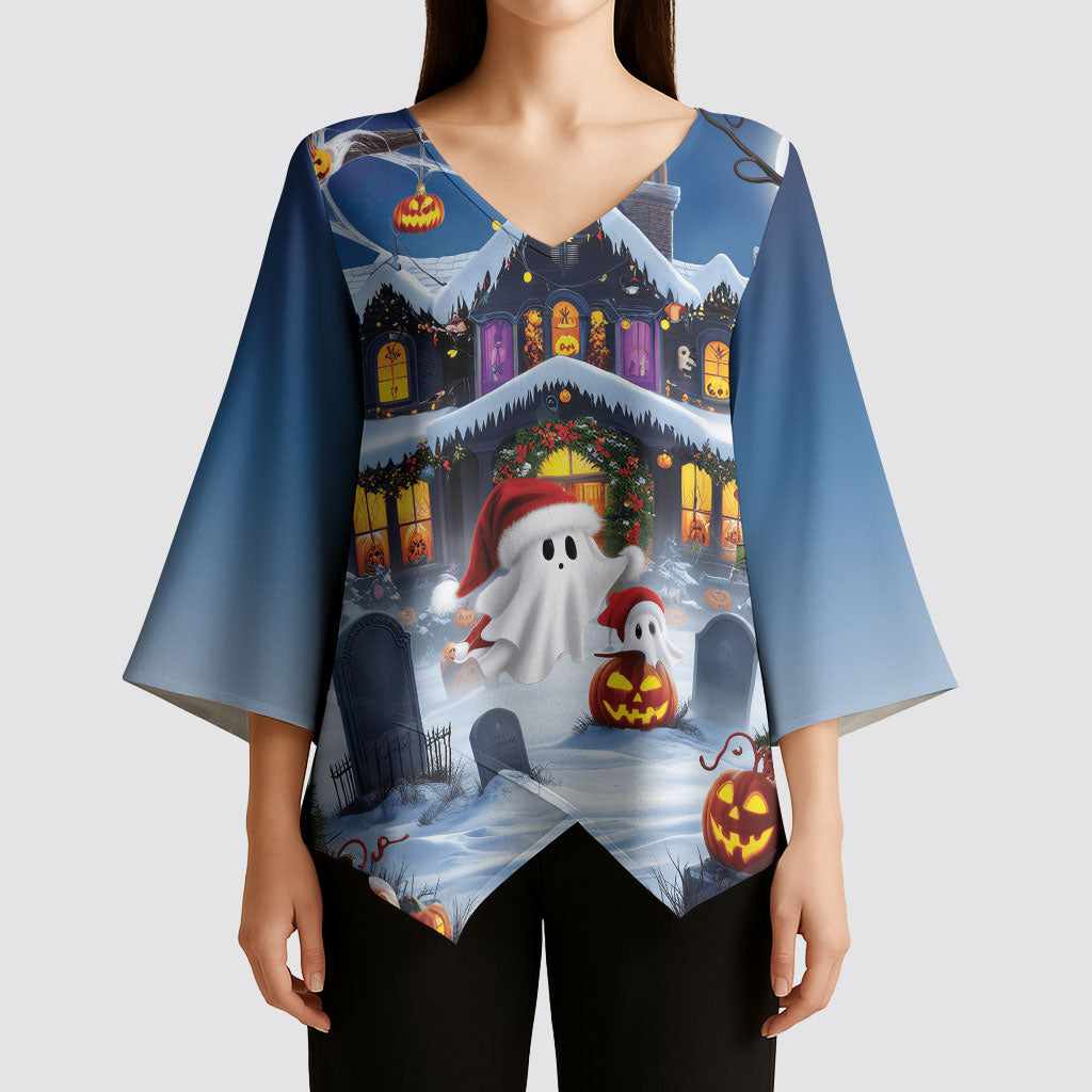 Halloween Christmas Kimono Sleeve Blouse Funny Ghost Santa Christmas