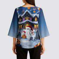 Halloween Christmas Kimono Sleeve Blouse Funny Ghost Santa Christmas