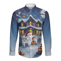 Halloween Christmas Long Sleeve Button Shirt Funny Ghost Santa Christmas