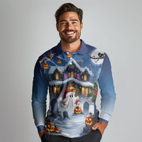 Halloween Christmas Long Sleeve Polo Shirt Funny Ghost Santa Christmas