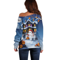 Halloween Christmas Off Shoulder Sweater Funny Ghost Santa Christmas