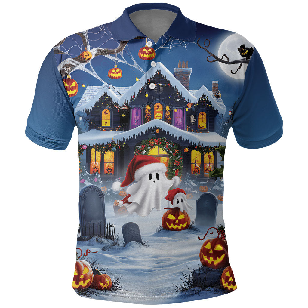 Halloween Christmas Polo Shirt Funny Ghost Santa Christmas