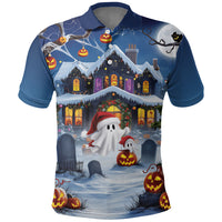 Halloween Christmas Polo Shirt Funny Ghost Santa Christmas