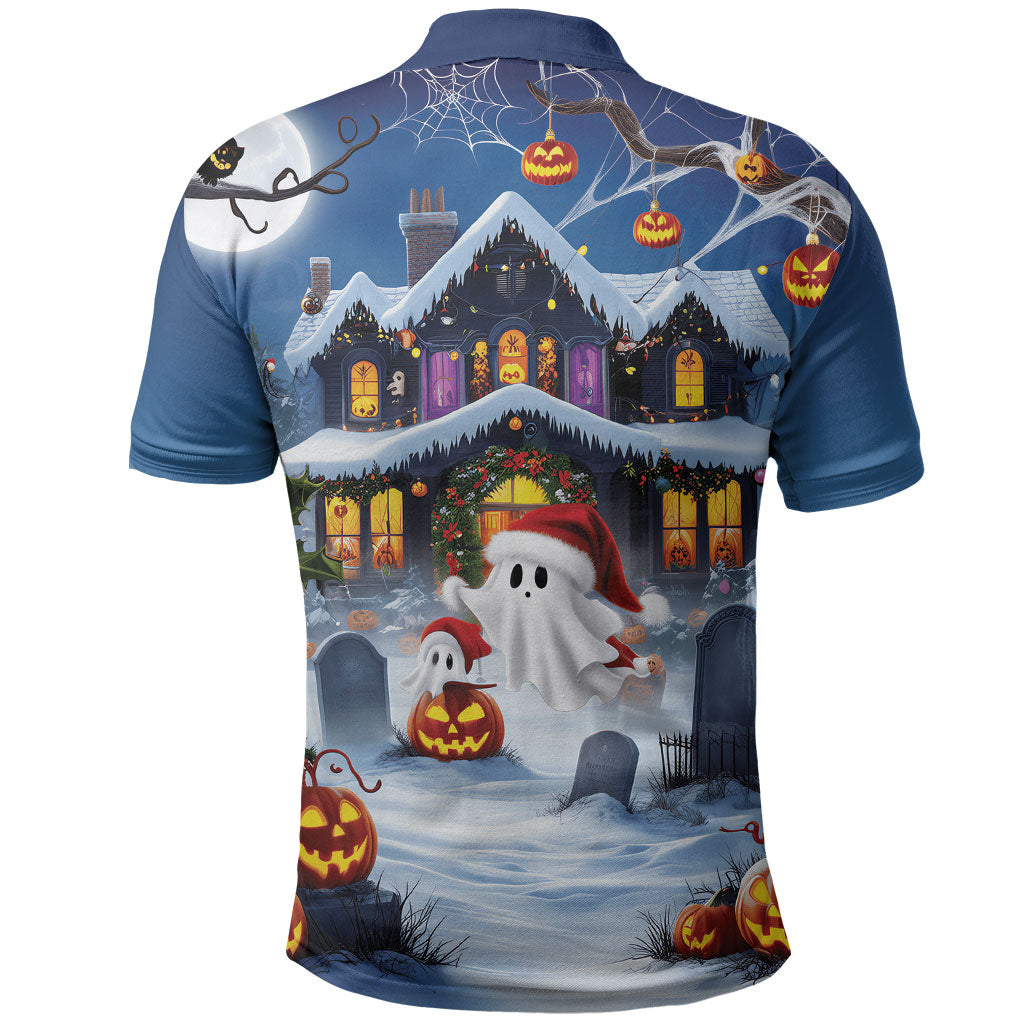 Halloween Christmas Polo Shirt Funny Ghost Santa Christmas