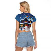 Halloween Christmas Raglan Cropped T Shirt Funny Ghost Santa Christmas