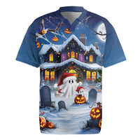Halloween Christmas Rugby Jersey Funny Ghost Santa Christmas