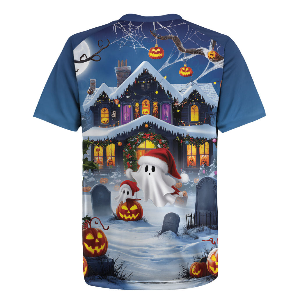 Halloween Christmas Rugby Jersey Funny Ghost Santa Christmas