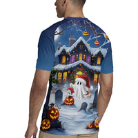 Halloween Christmas Rugby Jersey Funny Ghost Santa Christmas