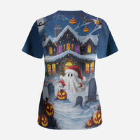 Halloween Christmas Scrub Top Funny Ghost Santa Christmas