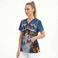 Halloween Christmas Scrub Top Funny Ghost Santa Christmas