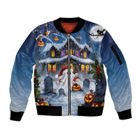 Halloween Christmas Sleeve Zip Bomber Jacket Funny Ghost Santa Christmas