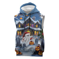 Halloween Christmas Sleeveless Hoodie Funny Ghost Santa Christmas