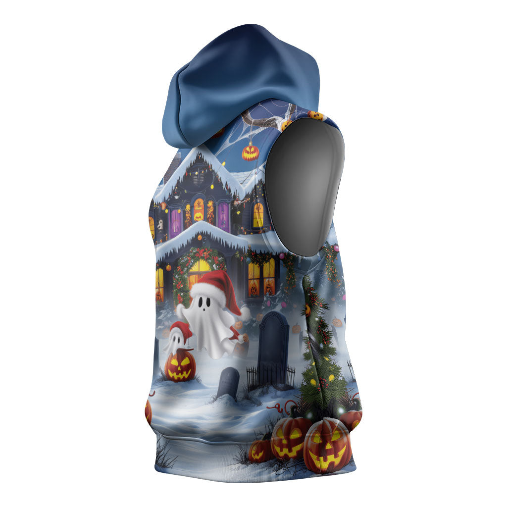 Halloween Christmas Sleeveless Hoodie Funny Ghost Santa Christmas