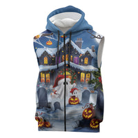 Halloween Christmas Sleeveless Zip Hoodie Funny Ghost Santa Christmas