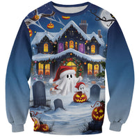 Halloween Christmas Sweatshirt Funny Ghost Santa Christmas