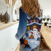 Halloween Christmas Women Casual Shirt Funny Ghost Santa Christmas