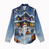 Halloween Christmas Women Casual Shirt Funny Ghost Santa Christmas