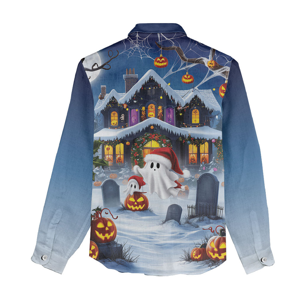 Halloween Christmas Women Casual Shirt Funny Ghost Santa Christmas