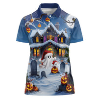 Halloween Christmas Women Polo Shirt Funny Ghost Santa Christmas