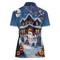 Halloween Christmas Women Polo Shirt Funny Ghost Santa Christmas