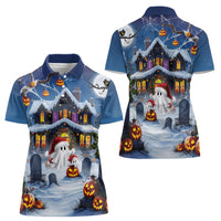 Halloween Christmas Women Polo Shirt Funny Ghost Santa Christmas