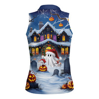 Halloween Christmas Women Sleeveless Polo Shirt Funny Ghost Santa Christmas