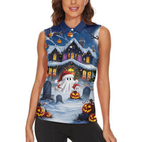 Halloween Christmas Women Sleeveless Polo Shirt Funny Ghost Santa Christmas
