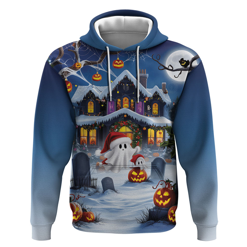Halloween Christmas Zip Hoodie Funny Ghost Santa Christmas
